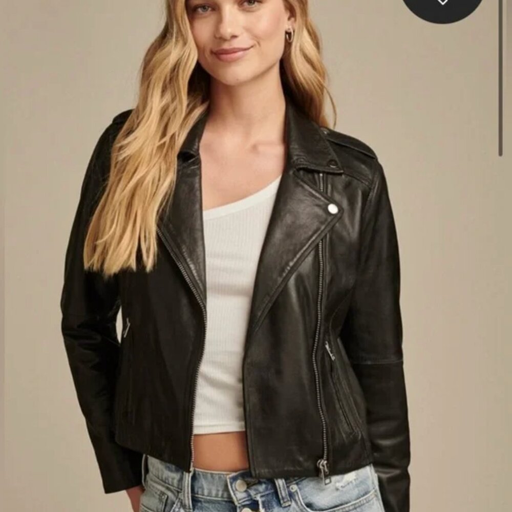 Lucky Black Leather Jacket, Size M
